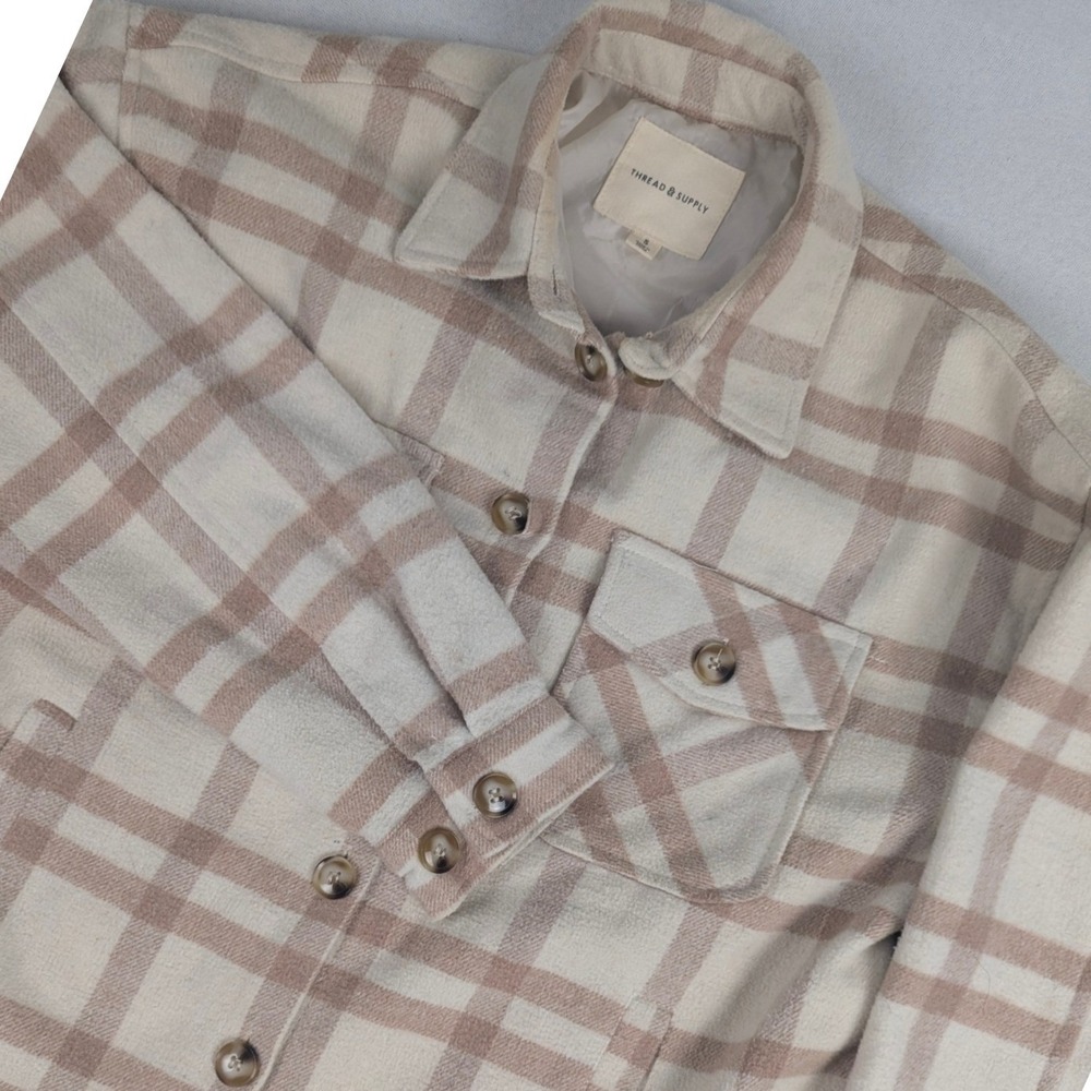 Thread & Supply Womens Pink White Plaid Shacket Shirt Jacket Utily Small